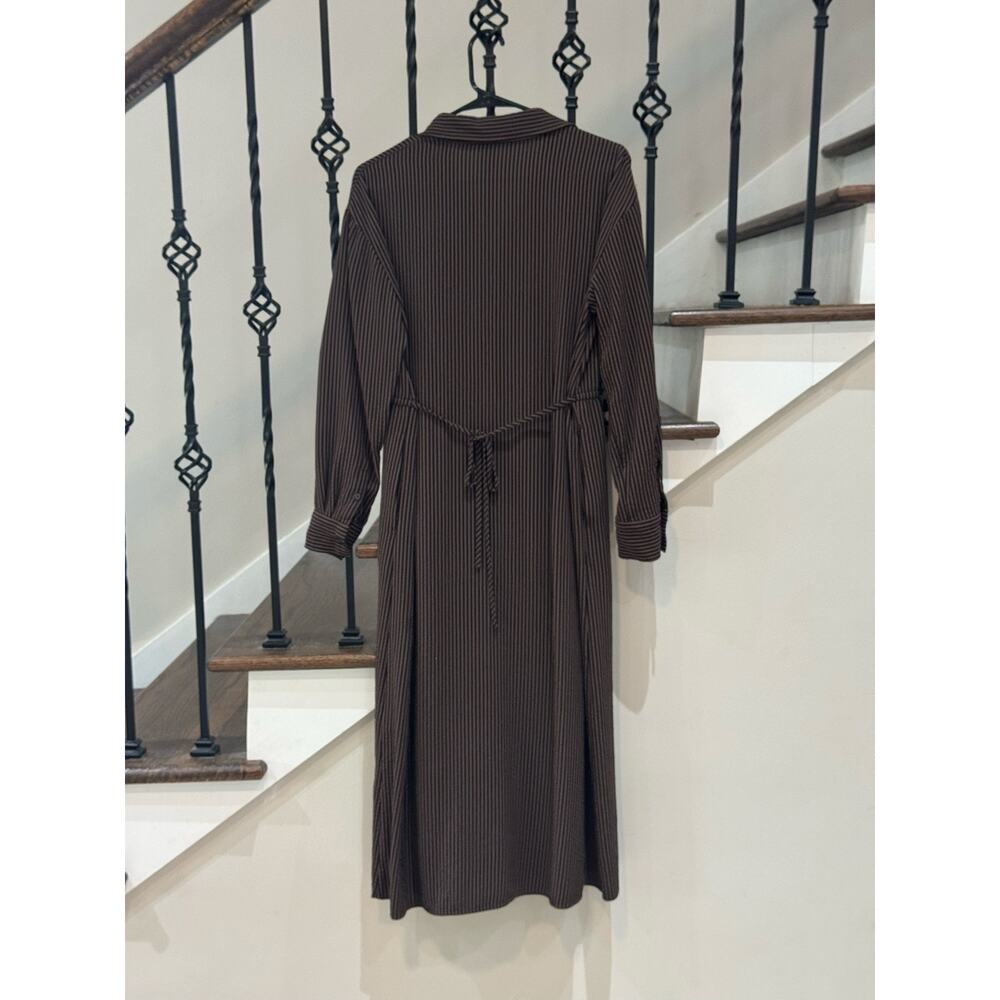 Everlane Mini Jacquard Stripe Shirt Dress Brown Button-Down Midi Size M - Picture 7 of 8